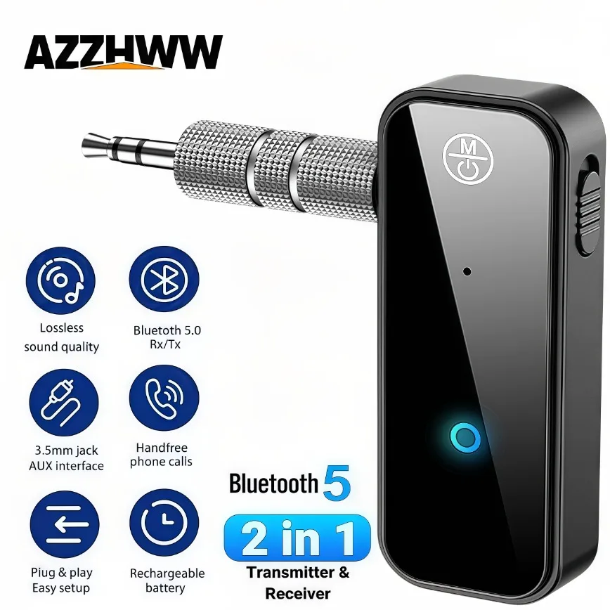 Aux Bluetooth Adapter for Car 2-in-1 Wireless Bluetooth 5.0 Receiver Transmitter for Cars Speakers Stereo Systems Headphones TV