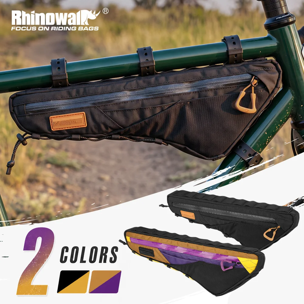 Rhinowalk Bike Frame Bag 1.7L Triangle Bicycle Storage Bag With Cable Port Elastic Cord Shoulder Strap For MTB Road Cycling