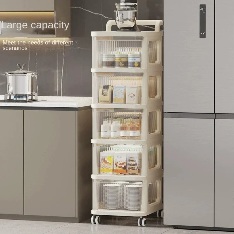 Transparent drawer trolley rack, snack toys, baby products storage cabinet, sundries storage rack with wheels