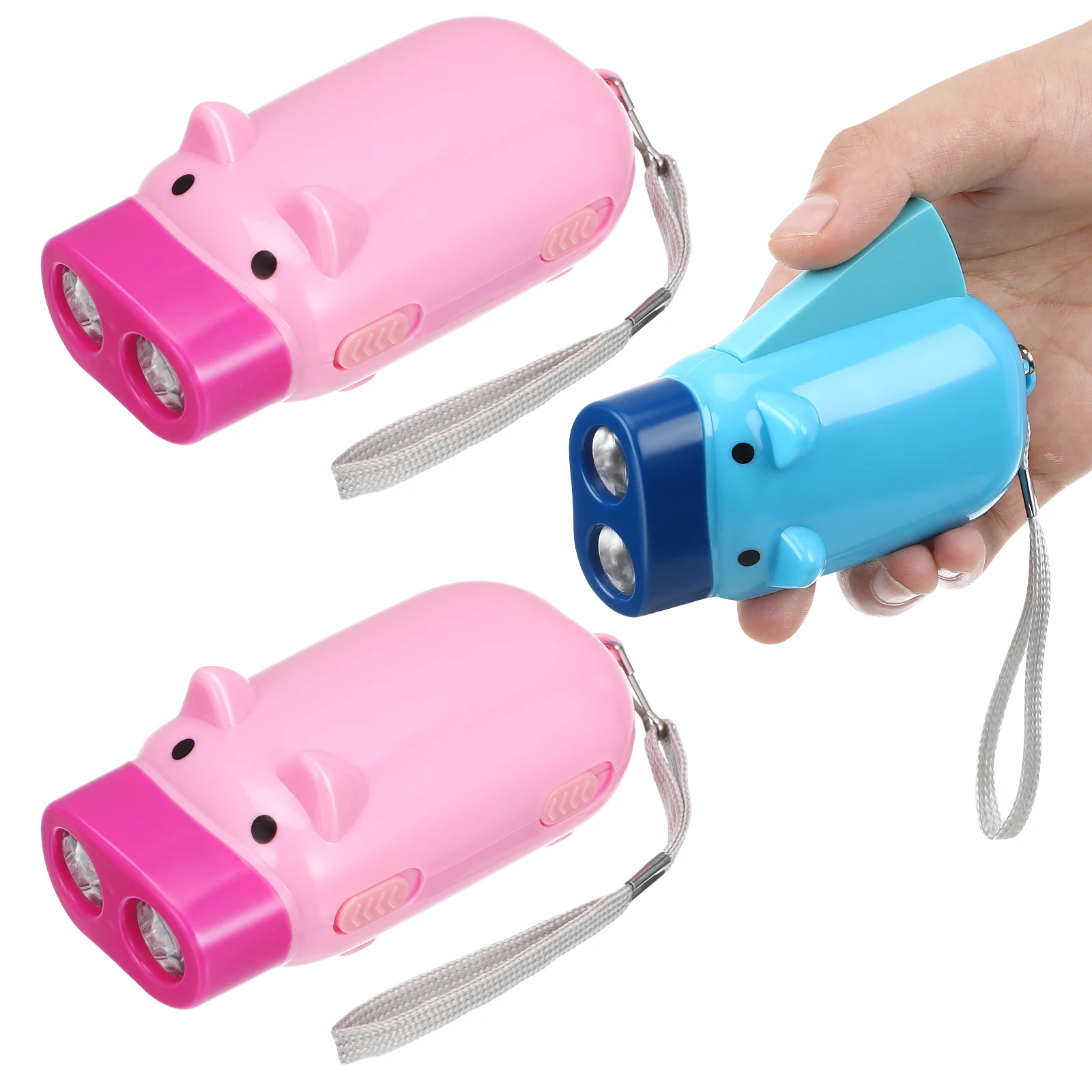 

3pcs Cartoon Flashlight Hand Pressing Portable Electric Torch Pig Pattern Small Flashlight Compression Wear Resistant Creative