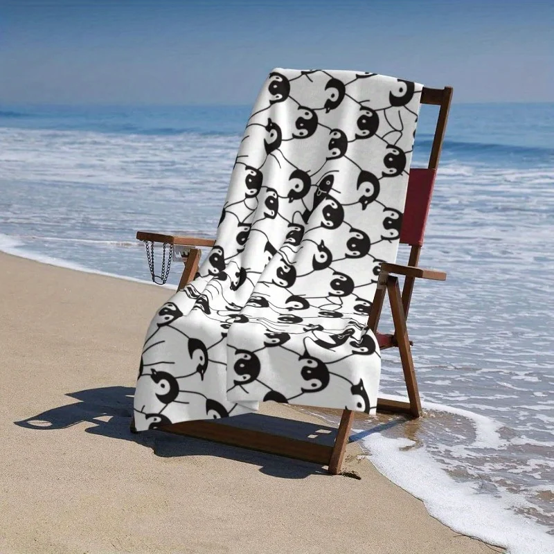 

Cute Penguin Print Beach Towel Black & White Animal Microfiber Towel for Summer Beach, Pool & Animal Lovers