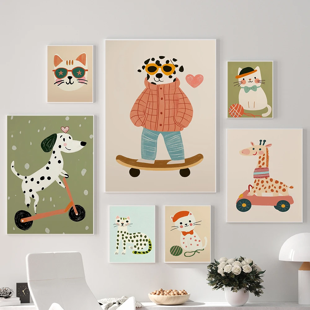 

Giraffe in Car Wall Art Safari Animal Fancy Cat Print Transportation Nursery Decor Kids Room Colorful Playroom Pet Poster Decor