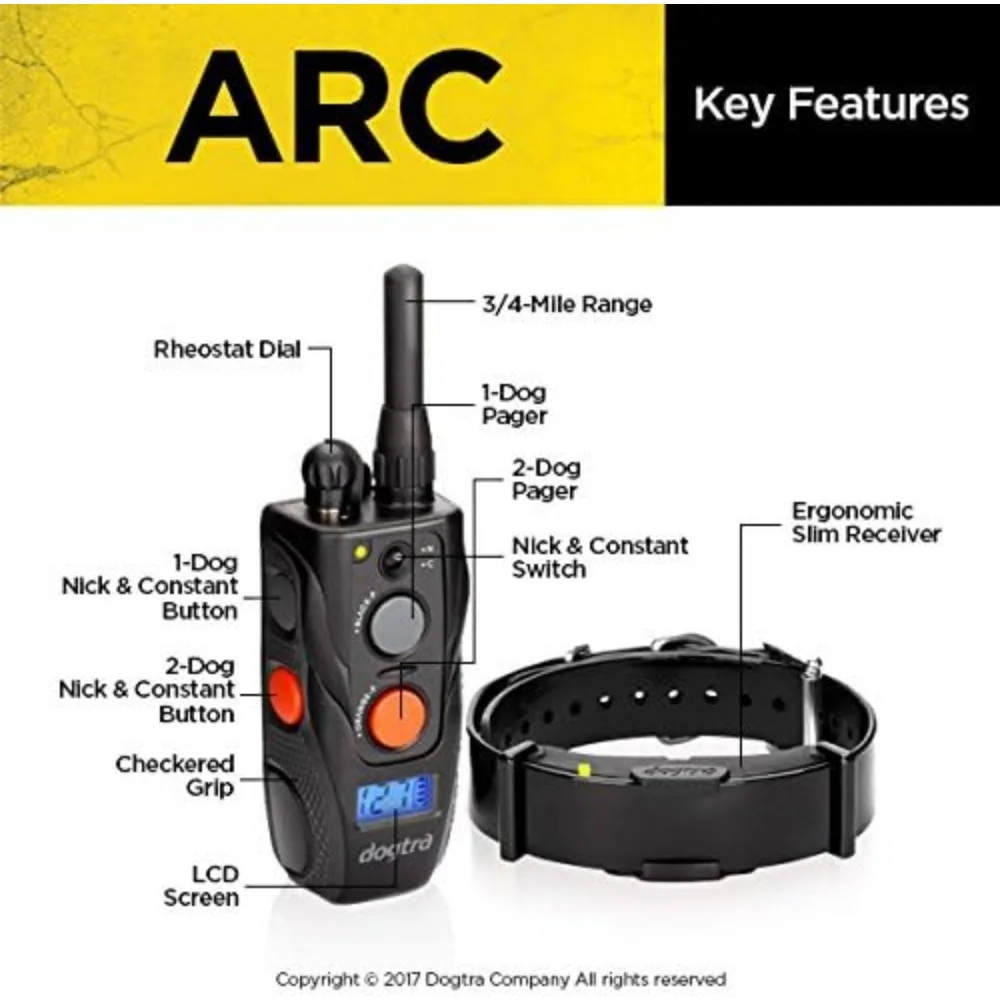 ARC Remote Training E-Collar - 3/4 Mile Range - Static Stimulation, Vibration, Audible Tone, Waterproof, Rechargeable