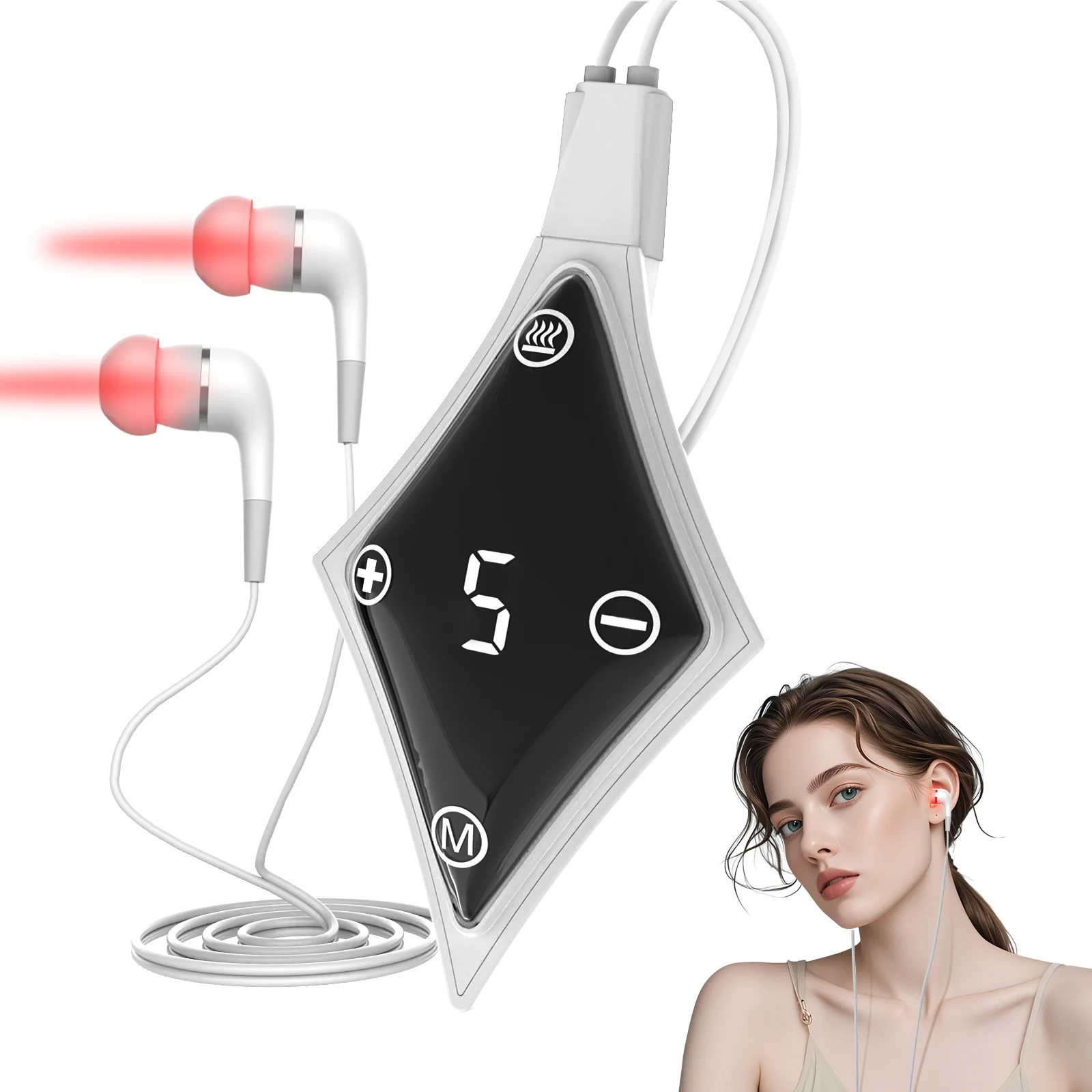 Tinnitus Ear Laser Therapy Device 650nm Red Light Earplug 5 Levels Otitis Media Deafness LLLT Irradiator Treatment for Rhombic