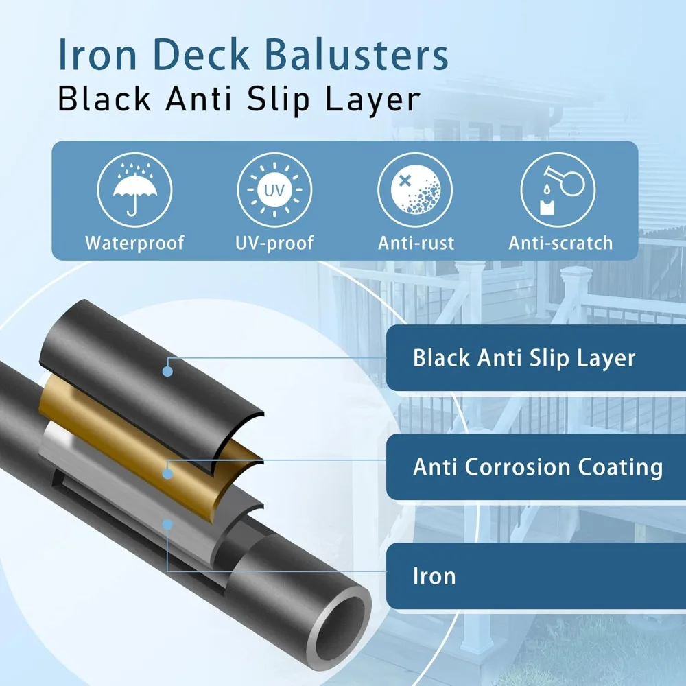 

5/8" Round 44" Hollow Iron Stair Balusters, Satin Black, 50-Pack for Classic Indoor Staircases