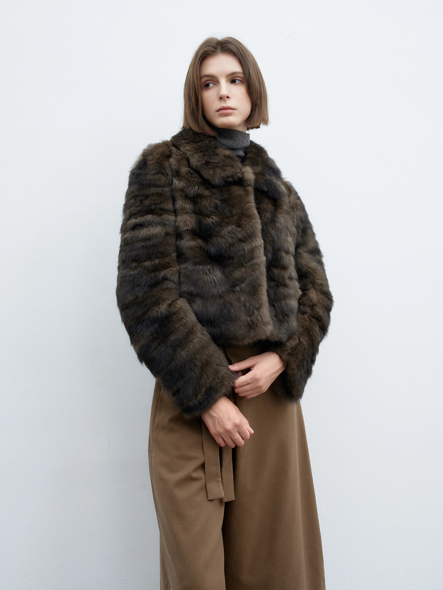 

Man Mona Cute Rabbit Fur Coat ort Collar Versatile Young Sle Women's Outerwear Warm Striped Pattern Korean Sle Commute