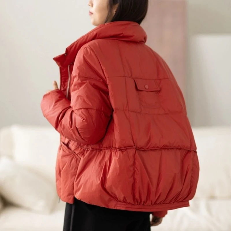 

Woman Puffer Jackets for Female White Duck Down Coats Zip Up Collar Street Stone Thick Outerwear Jacket G712