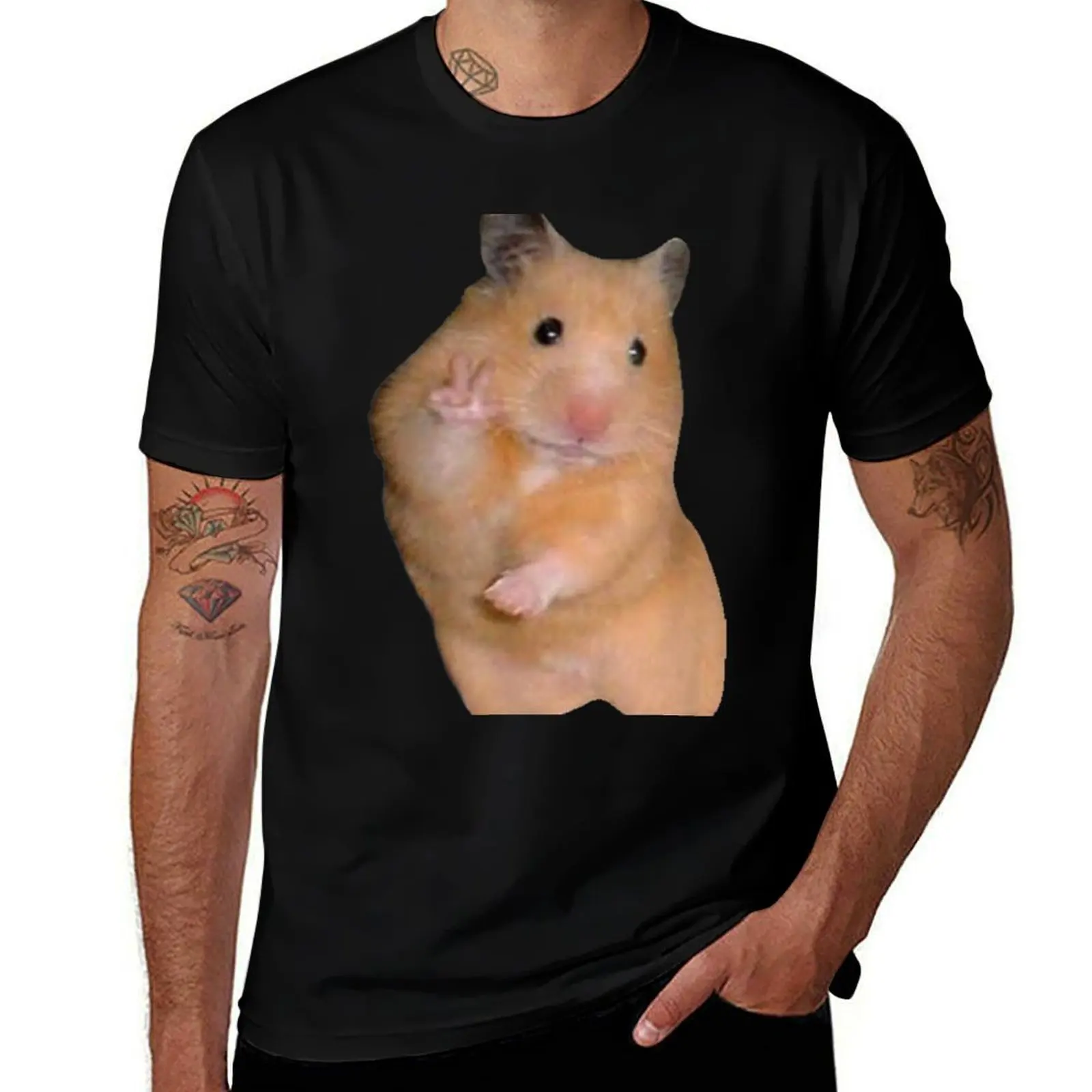

Hamster Meme With Peace Sign T-Shirt t shirts designer t shirts for man cotton funny T-Shirt