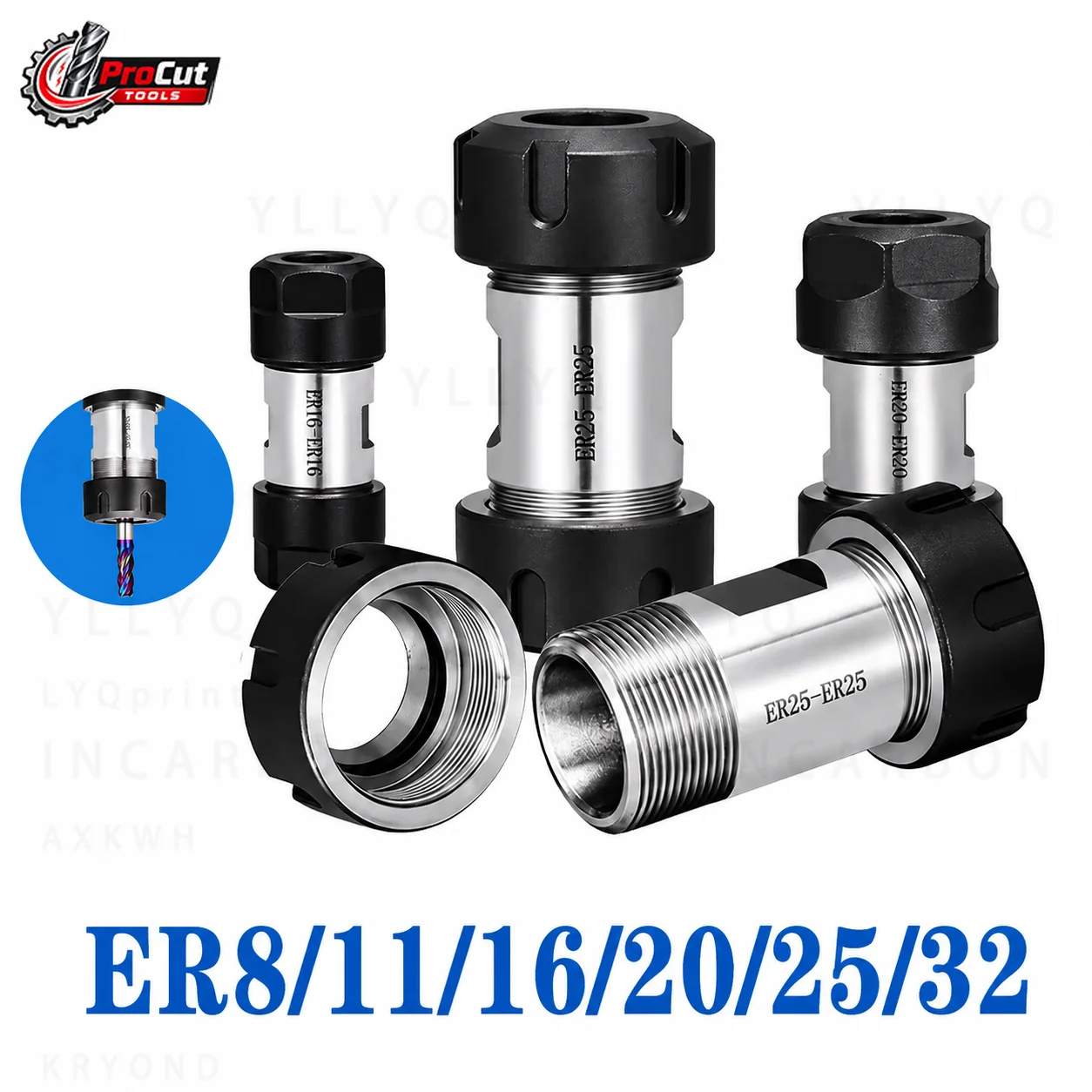 Double-headed ER Extension Rod Motor Conversion Kit ER11 ER16 ER20 ER25 ER32 Motor Shaft Sleeve Double Tool Holder ER Collet