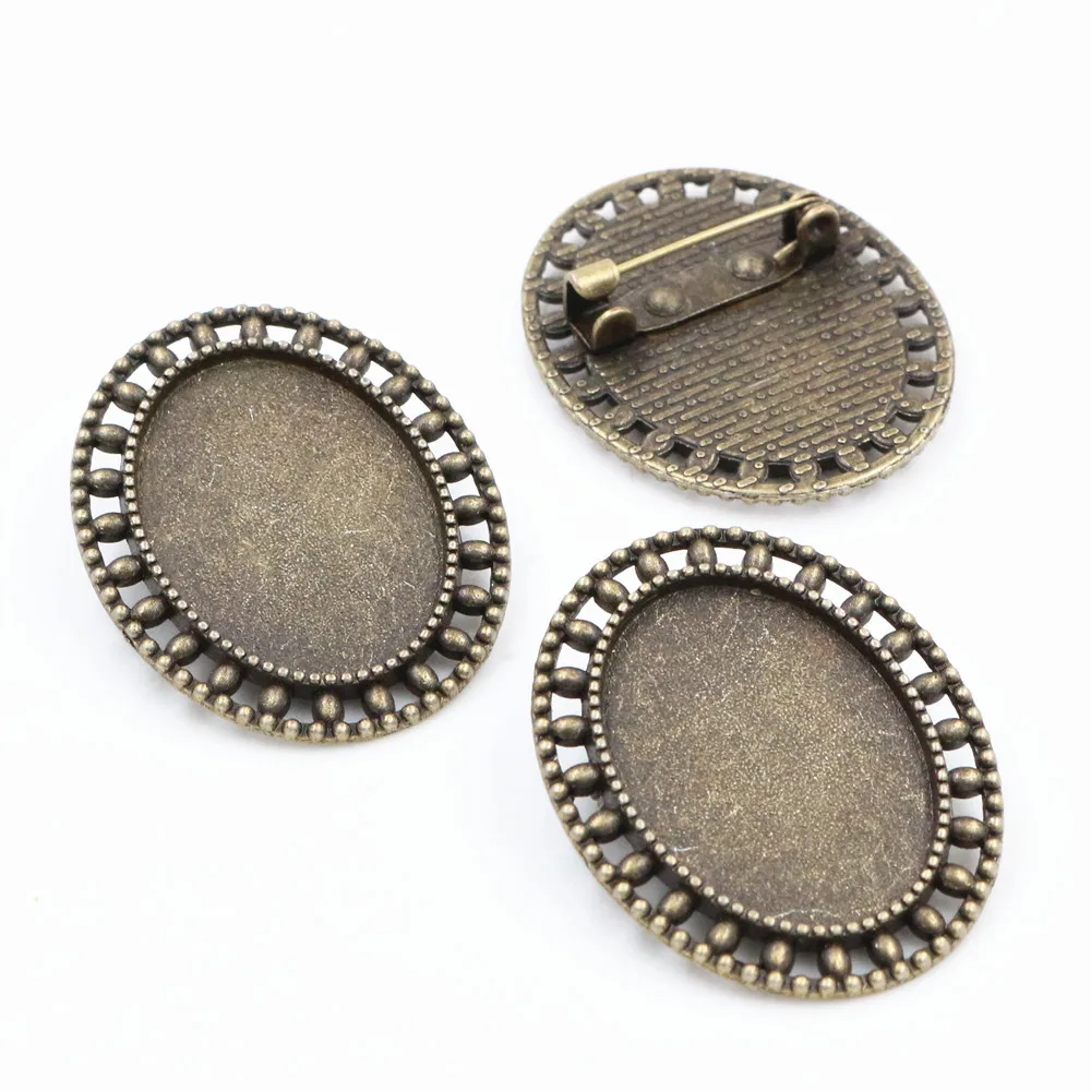 5pcs 18x25mm Inner Size 3 Colors Plated Brooch Pin Classic Style Cameo Cabochon Base Setting