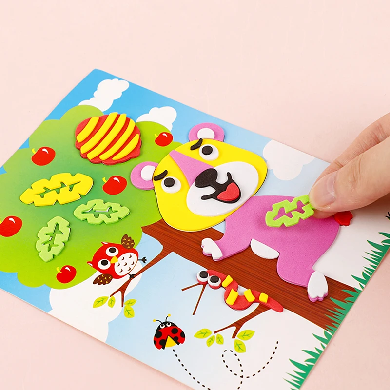 3D EVA Foam Sticker Puzzle Game DIY Cartoon Animal Learning Education Toys Mosaic EVA Painting for Toddler Kids Art Craft Kits