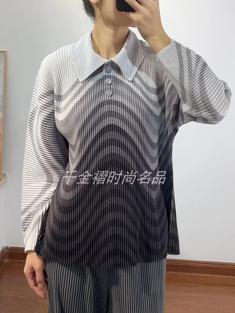 المرأة سميكة قميص بولو 2025 الخريف جديد عصري مطبوعة كبيرة الحجم فضفاضة ضئيلة طويلة الأكمام مطوية الملابس النسائية #5