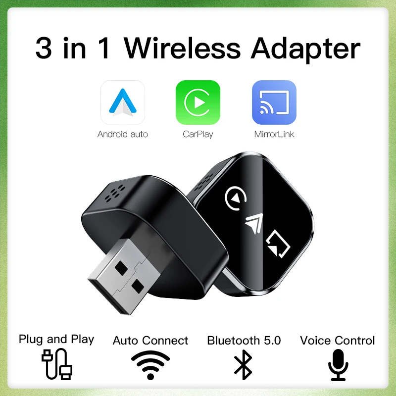 

Беспроводной адаптер CarPlay USB Plug and Play WiFi Bluetooth для iPhone Airplay Android Auto Connect 3in1 Mini Ai Box Car Play