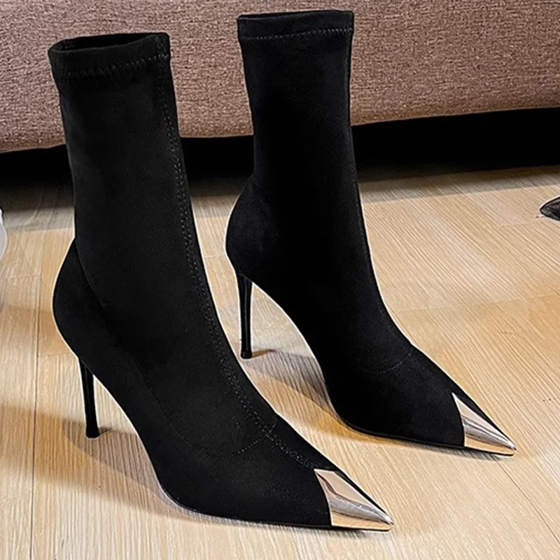 Pointed Toe Women High Heels Ankle Boots Suede Sexy Elegant Woman Shoes Trend Fashion Luxury Pumps Zapatillas Mujer