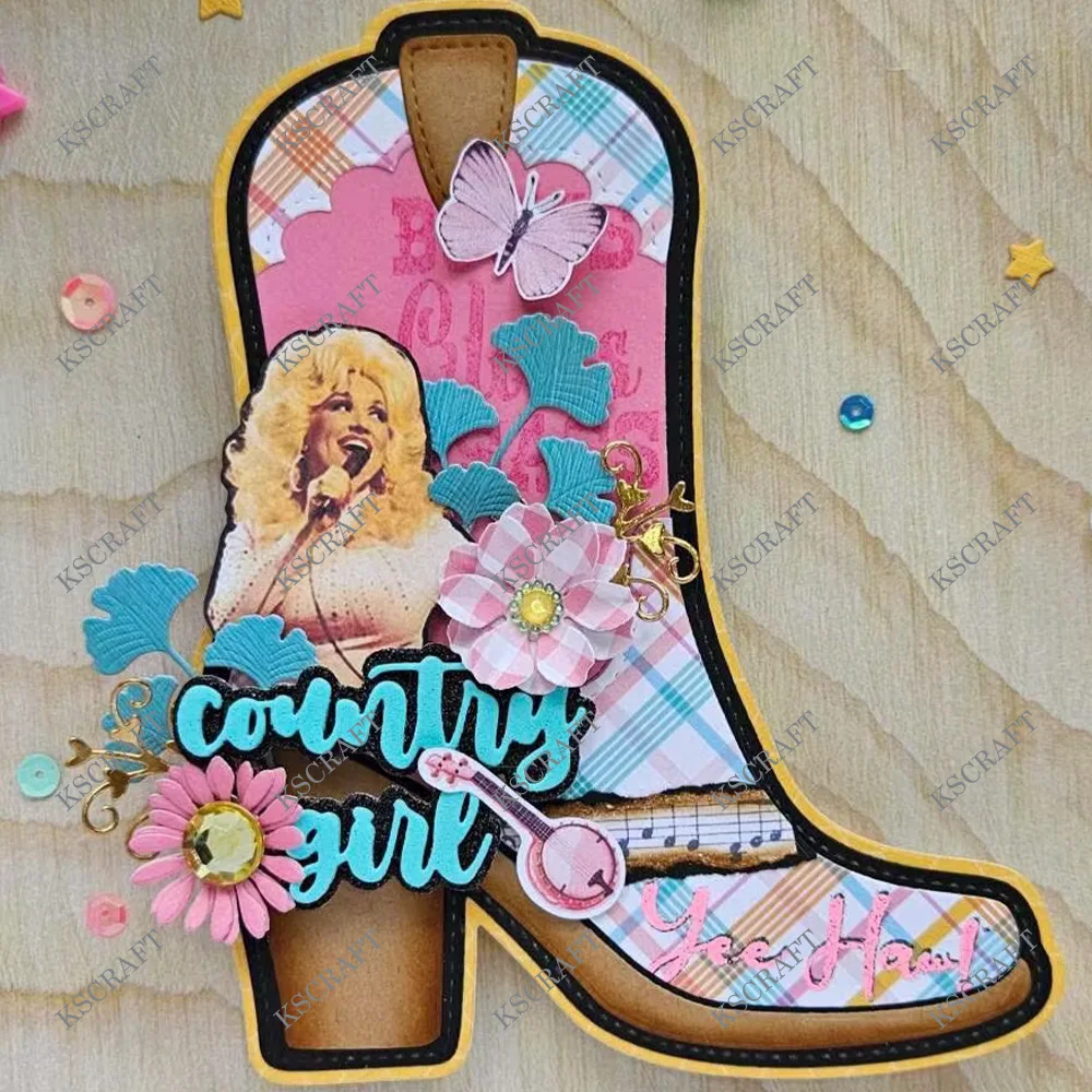 KSCRAFT Cowgirl Boots Mini Album Cutting Dies Stencils for DIY Scrapbooking Decorative Embossing DIY Paper Cards