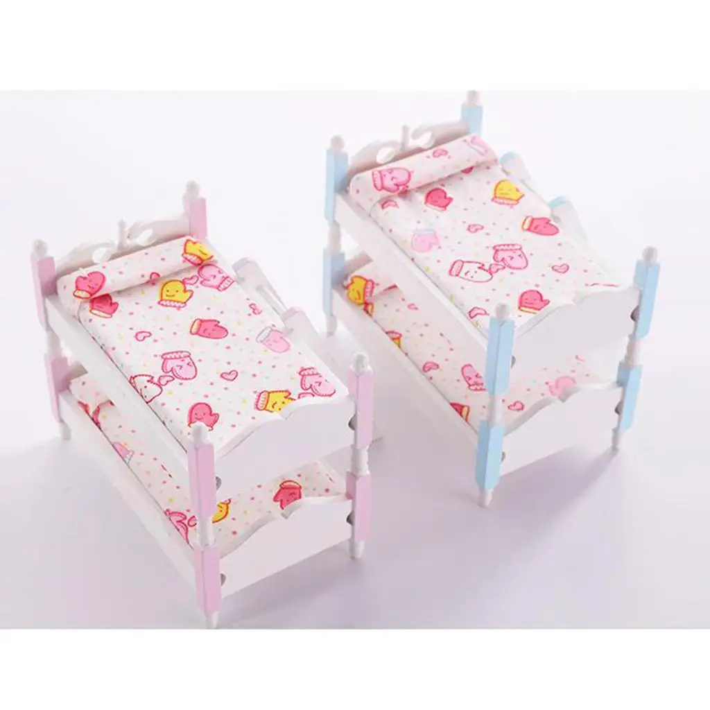 

1/12 Vintage Miniature Dollhouse Children Bedroom Bed Model DIY Decoration