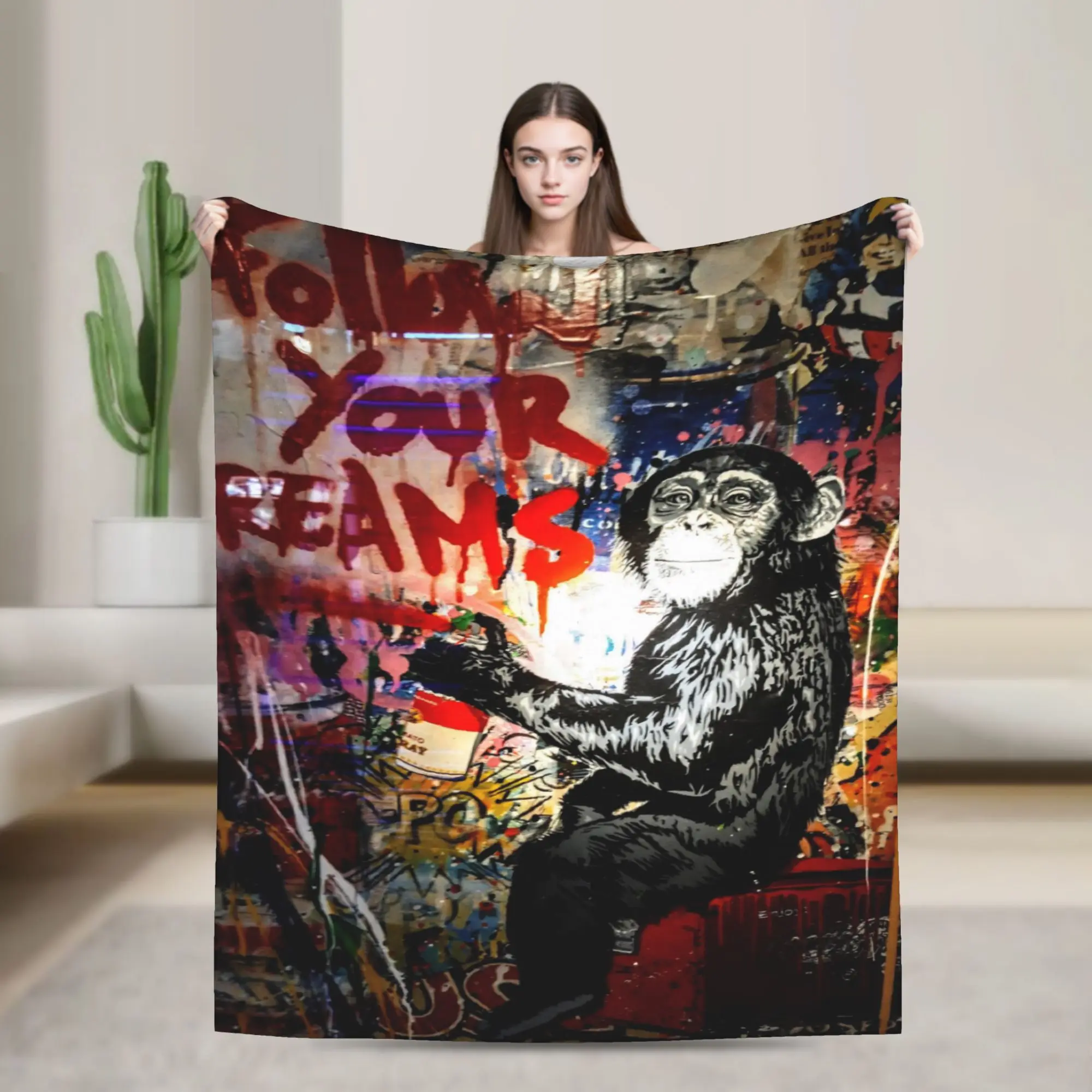 Super Soft Banksys art Throw Blanket Premium Flannel Fleece Lightweight  Bed Blanket Fuzzy Plush Blankets All Season Use