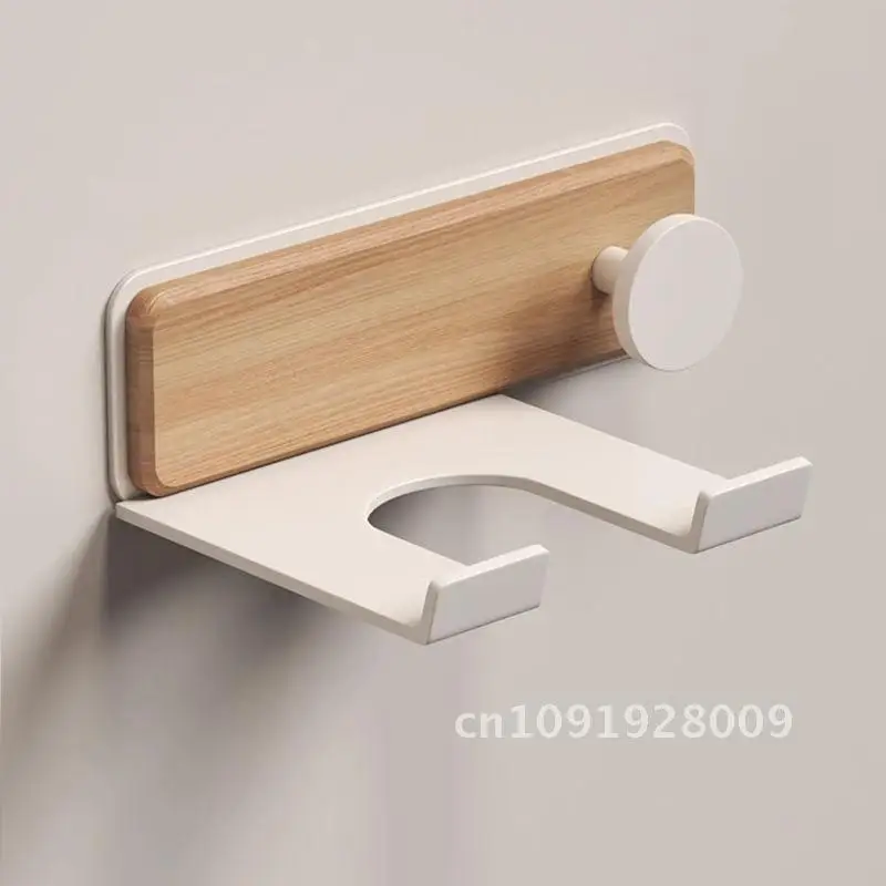 

Solid Wood Hair Dryer Storage Rack Punch-Free Black Peach/Cream Beech Nordic Style Toilet Hanging Shelf with Tissue Holder