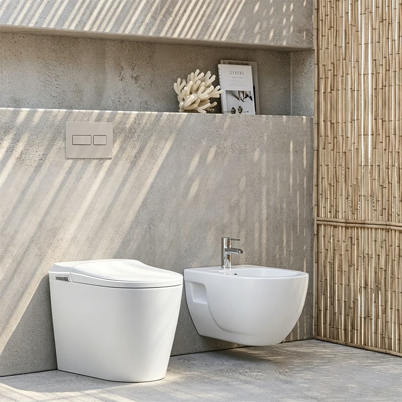 Modern Floor Mounted Smart Toilet Intelligent Ceramic Bidet Toilet with Heated Seat and Foot Sensor Flush