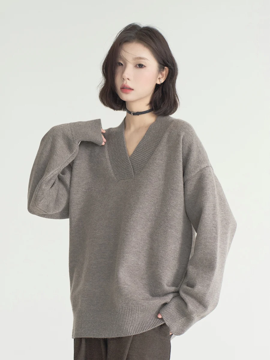 

Casual V-ne Knitwear Women's Autumn Winter Loose Fit Comfortable Sle Pure Color Long Sve Sweater Ciwalk Faion