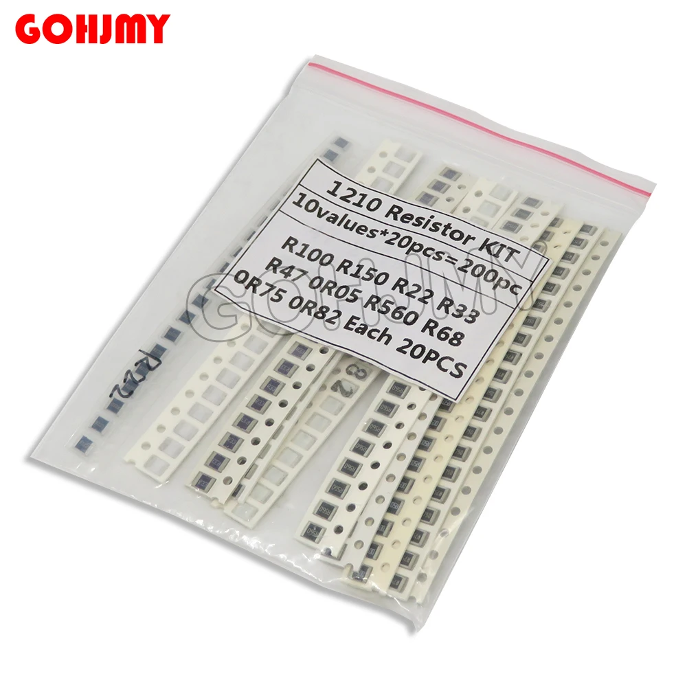 200PCS 5% 1210 SMD resistors assorted kit set 10 valueX20PCS=200PCS 0R82 0R75 R68 R560 0R50 R47 R33 R22 R150 R100