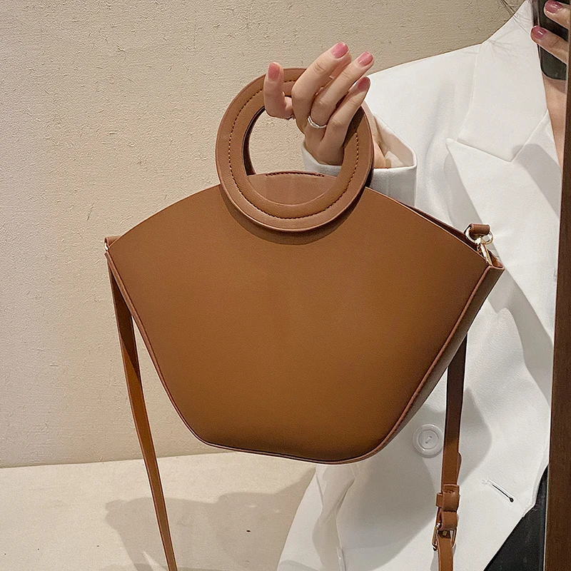 Brown Vintage Handbags for Women High Quality PU Leather Shoulder Crossbody Bags Luxury Designer Ladies Bucket Tote Bag