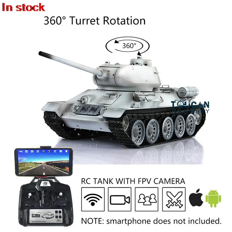 1/16 HENG LONG 7.0 T34-85 FPV Army RC Tank 3909 360° Turret Metal Track Barrel Recoil Smoker Speaker BB Pellet Infrared TH17779