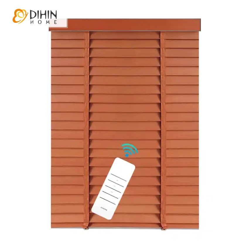 Modern High Quality Smart Lithium Battery Motorized Faux Wood Venetian Blinds For Home Customized Window Shade Easy Installation