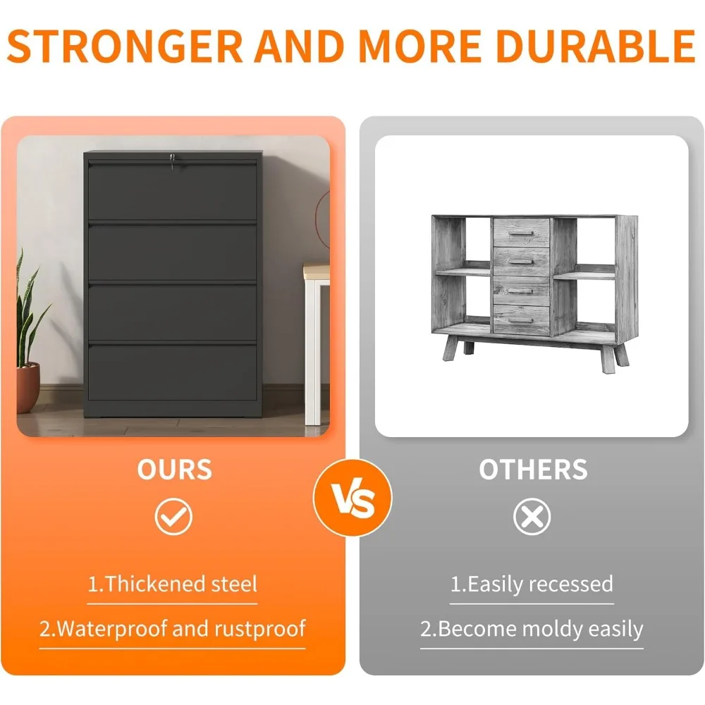 Drawer,Metal Office Storage Filing Cabinet with Lock,Black Lateral Filing Cabinet for Home Office,Horizontal Locking