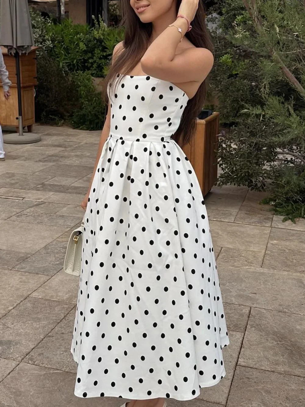 Elegant Polka Dot Printed Long Dress Women Fashion Sleeveless Off Shoulder High Waist Slim Fit Dress 2025 High Street Clothing