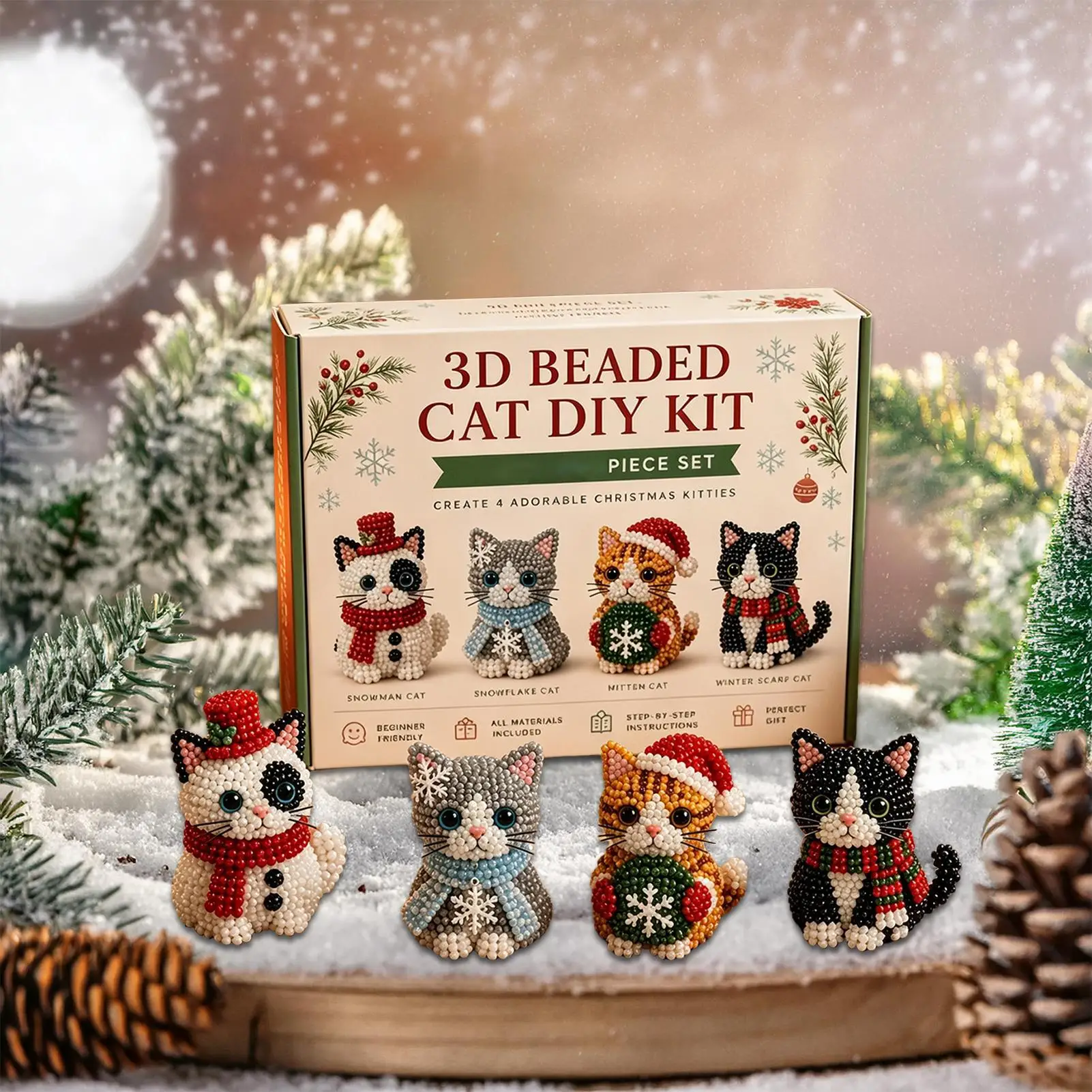 Beaded Animal Kit With Instructions Cat Making Craft Supplies Tiny 3d Beaded Animal DIY Kit For Kids Boys Girls Family Crafts view 3