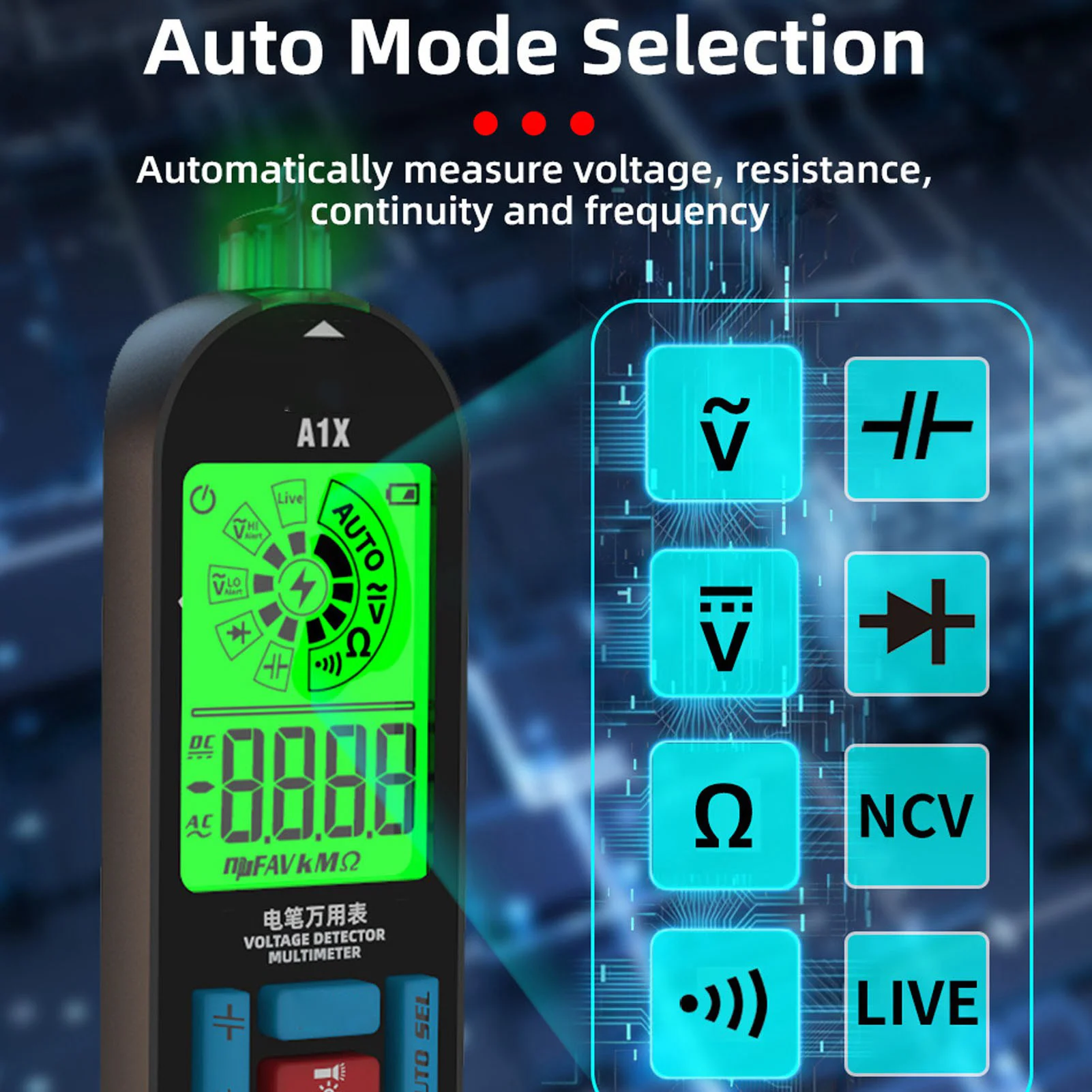 A1X Detector de Tensão Multímetro Faixa Automática Caneta Recarregável Tipo BSIDE Mini Testador Digital