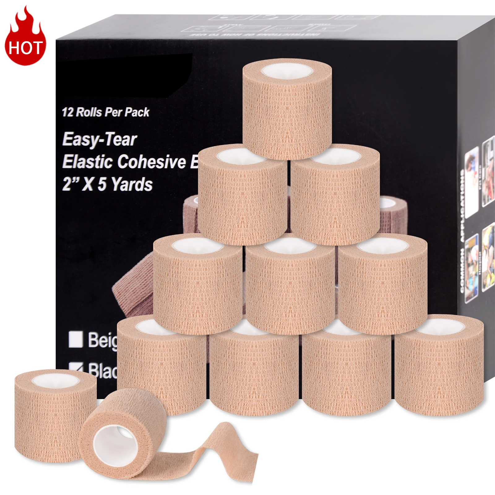 12/Box Roll Bandage Self Adhesive Elastic Bandage Sports First Aid Tape Sports Knee Pad Finger Palm Ankle Tattoo Handle Bandage