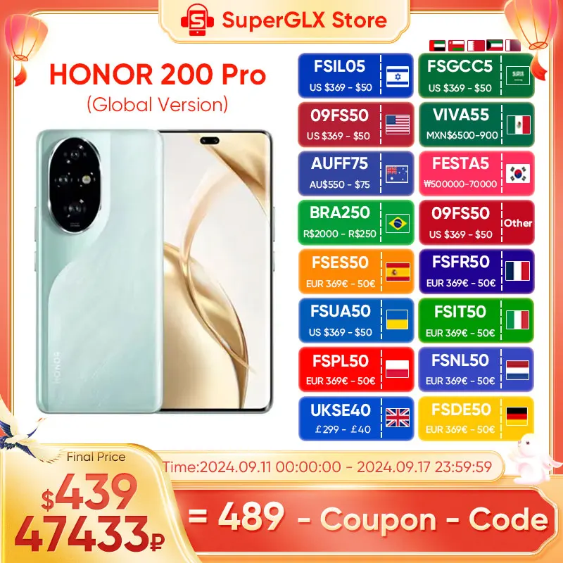 2024 Global Version HONOR 200 Pro Snapdragon 8s Gen 3 5G Smartphone 6.78\'\' 120Hz AMOLED Display Support HONOR 100W SuperCharge