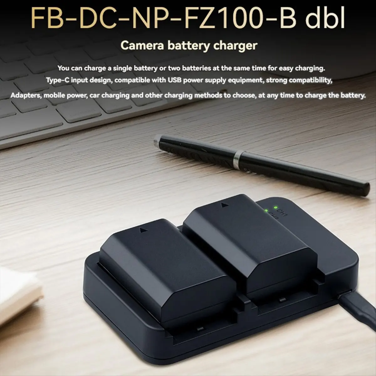 NP-FZ100 Dual Slot Type-C Input Port Portable Camera Battery Charger Camera energy storage replenisher plastic