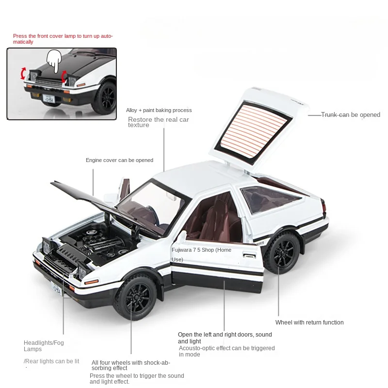 1/32 Initial D AE86 Alloy Car Models Toys Alloy Diecast Scale Car Model With Light Sound Pull Back Toys Childens Gifts For Boys