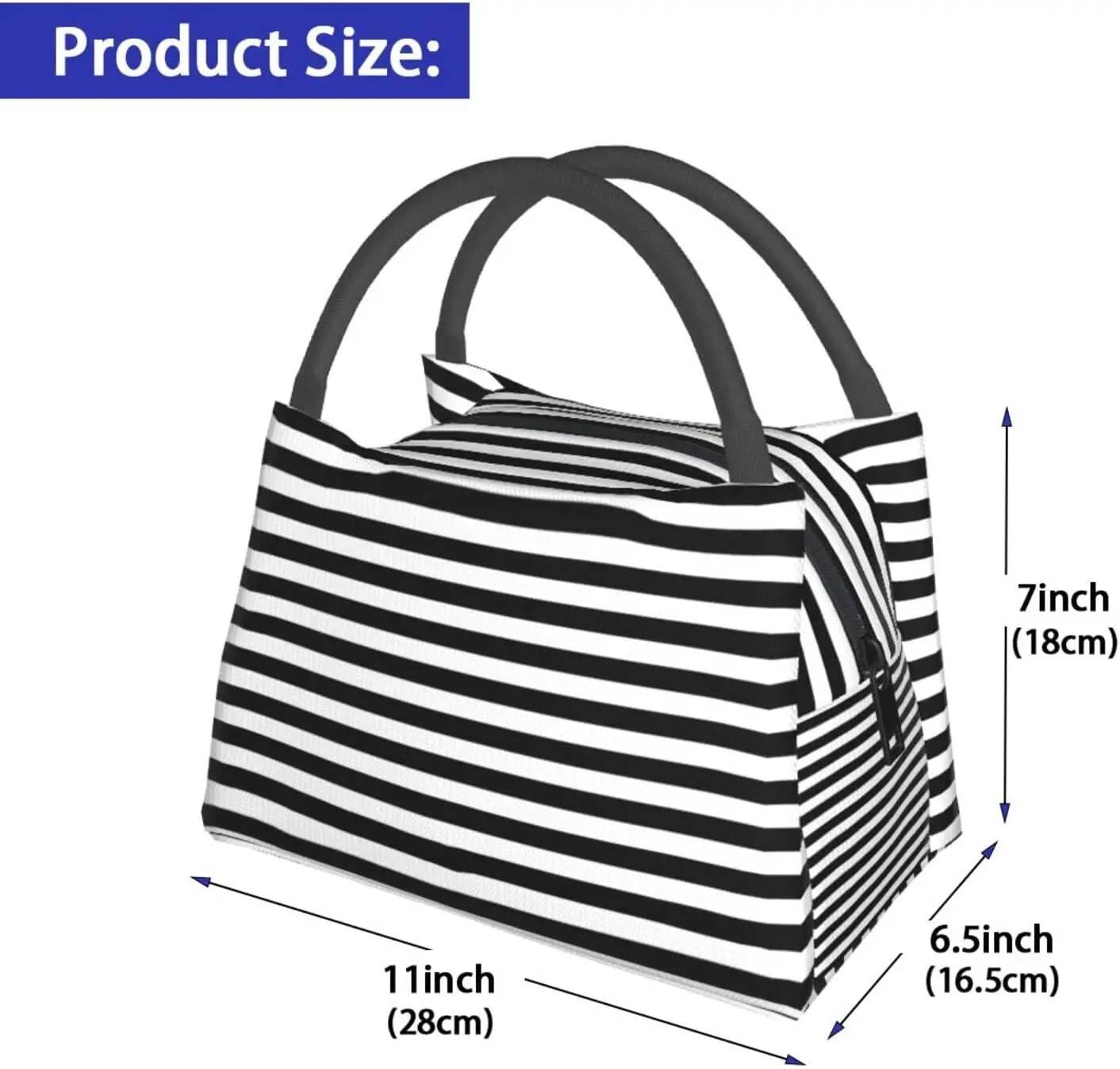 Black White Zebra Stripes Thermal Lunch Bag Portable Waterproof Modern Personality Print Tote Bags Insulated Bento Bag Reusable