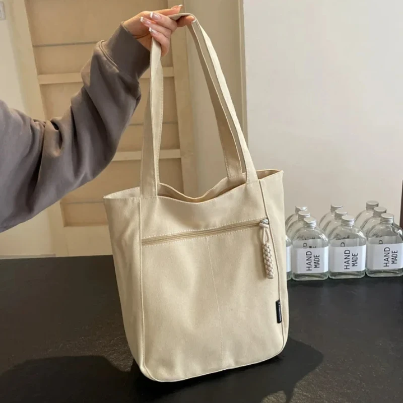 Bolso de lona Vintage liso de invierno, bolso de estudiante de arte de ocio a la moda, bolso de mano de gran capacidad para ir al trabajo para mujer
