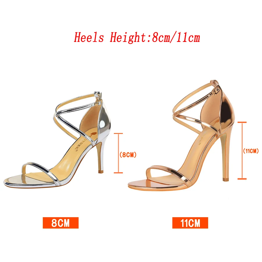 Women Fetish 8cm 11cm High Heels Sandals Summer Low Heels Champagne Gold Strappy Pumps Lady Gladiators Stiletto Stripper Shoes