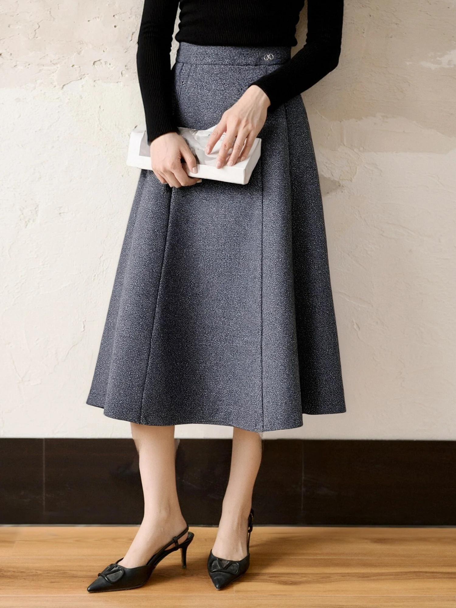 

Юбка миди А-силуэта с высокой талией, женская, из шерстяного твида, повседневная, универсальная, осенне-зимняя, новинка, элегантная юбка