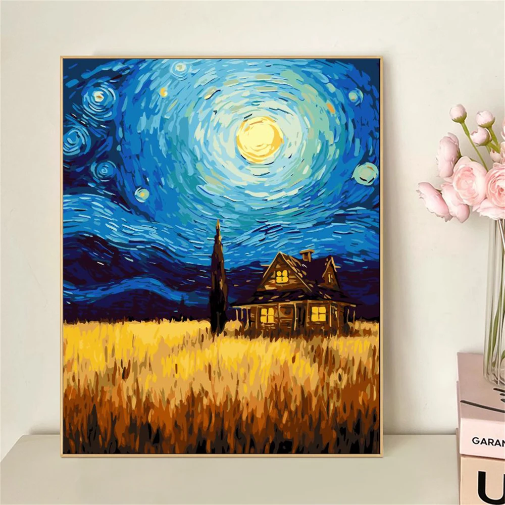 Paint by Numbers For Adult Kit A hut Under The Stars DIY Dropshipping acrylic Oil Painting Canvas by Number Home Decor