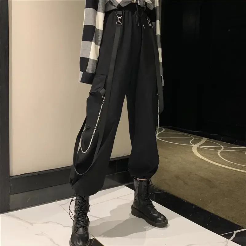 Pants Women Ankle-length S-3XL Hip Casual Solid Chain Safari Style Chic Daily High Street Streetwear Hip-hop All-match Hot Femme