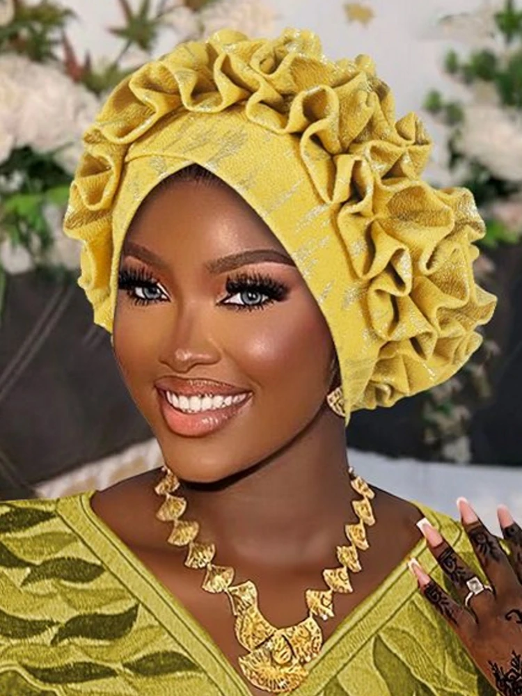 

Бронзовый африканский головной убор с косой, тюрбан, шапки для женщин, нигерийские свадебные гелевые вечерние головные уборы, головной убор, авто геле, женские повязки на голову