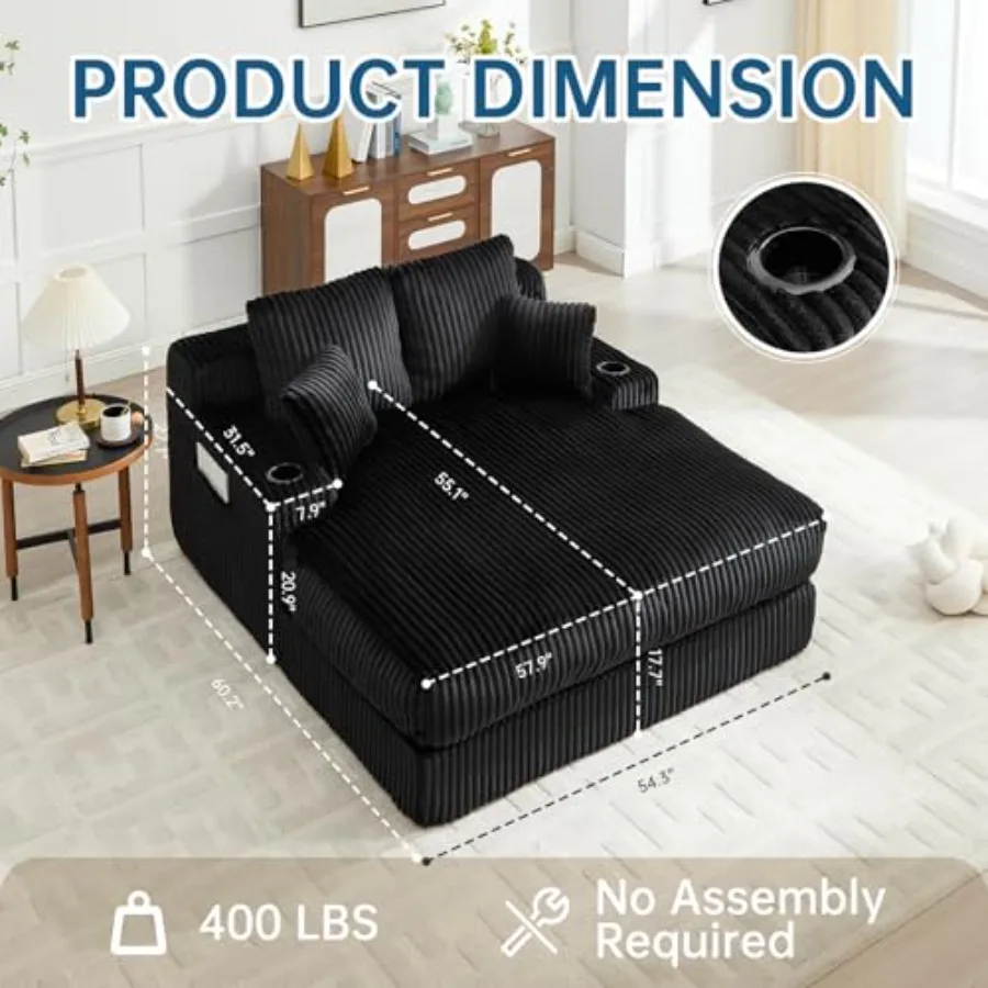 Oversized Boneless Chaise Lounge Chair Indoor, 60