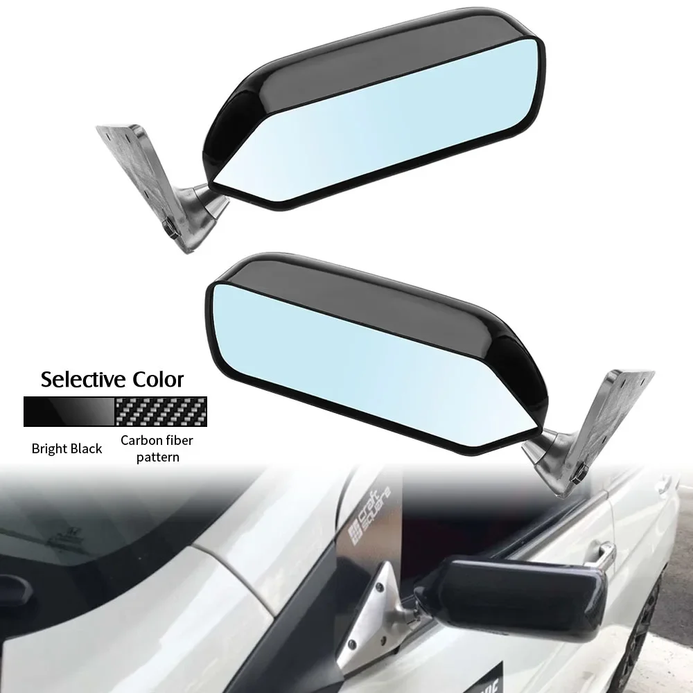 2PCS Universal F1 Style Retro Side Mirror - Carbon Fiber Black Blue Lens with Metal Bracket Racing Drift