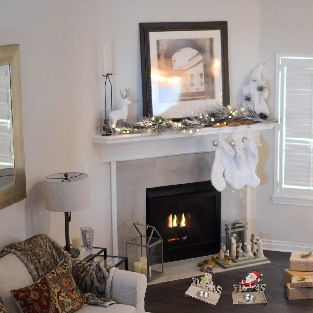 3 قطعة عيد الميلاد حامل خشبي الكرتون نمط Tealight حامل سطح المكتب ديكور سانتا كلوز ثلج الأيائل الشمعدان لتناول الطعام