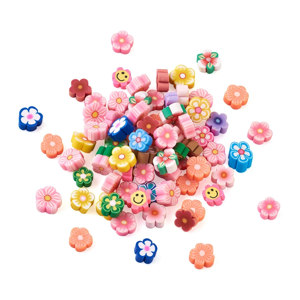 200pcs No Hole Mixed Color Flower Handmade Polymer Clay Cabochons Embellishment Beads For Diy Jewelry Making Accessories