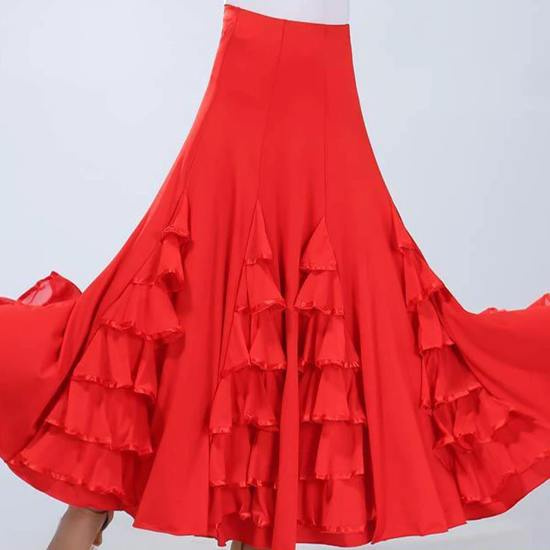 Spain Flamenco Dance Skirt Women Waltz Ballroom Modem Dance Skirts Ruffles 360 Degree Stage Performance Dancing Costumes