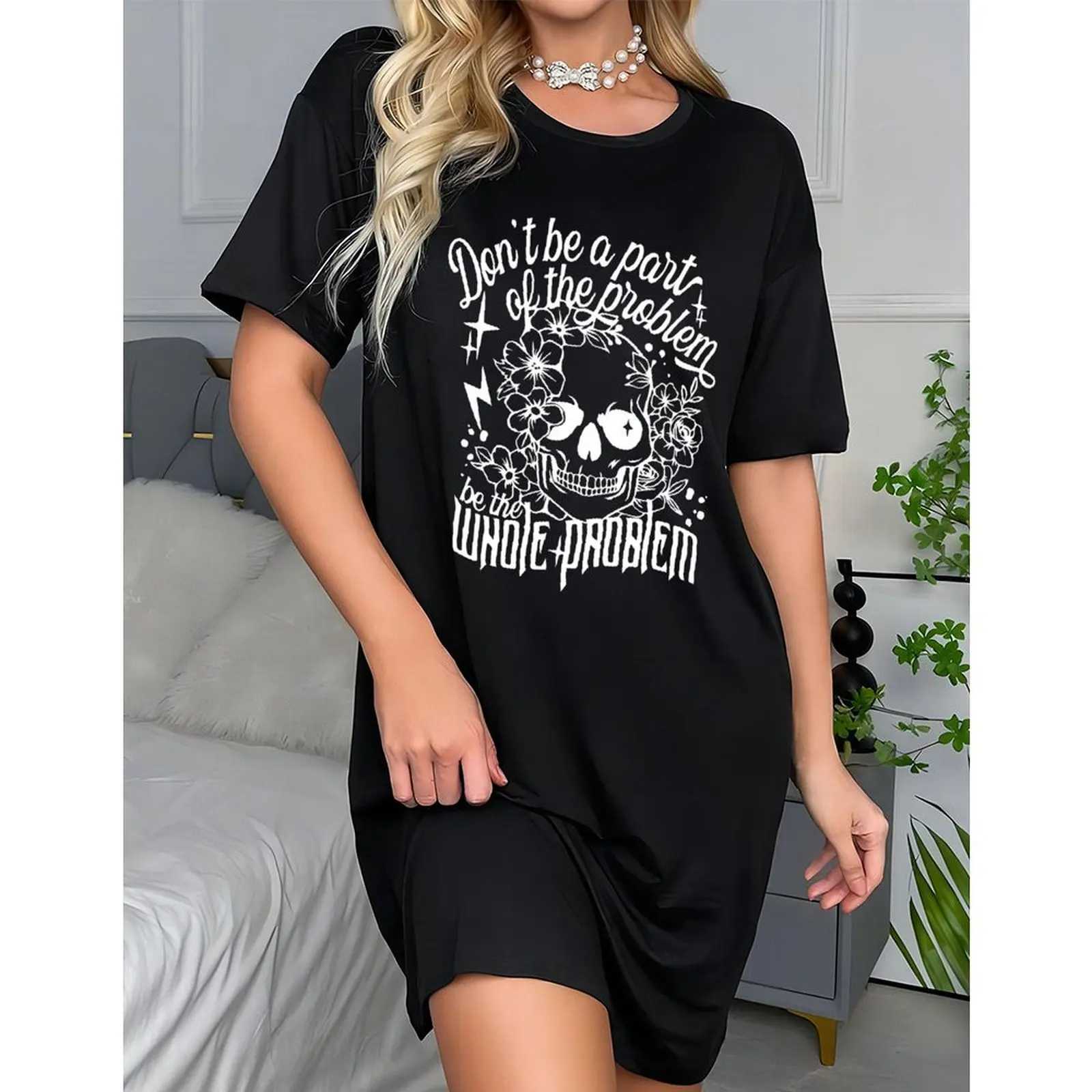 

Women Short Sleeve Oversized Fashionable Casual Funny Skeleton Floral Print T-Shirts Tee Shirts Summer Woman Clothes