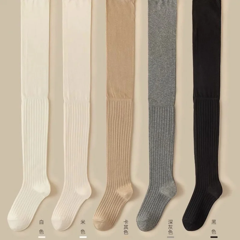 

Носки выше колена для женщин, длинные носки-трубы, весенне-осенний стиль, однотонные хлопковые носки, белые наколенники, для длинных сапог